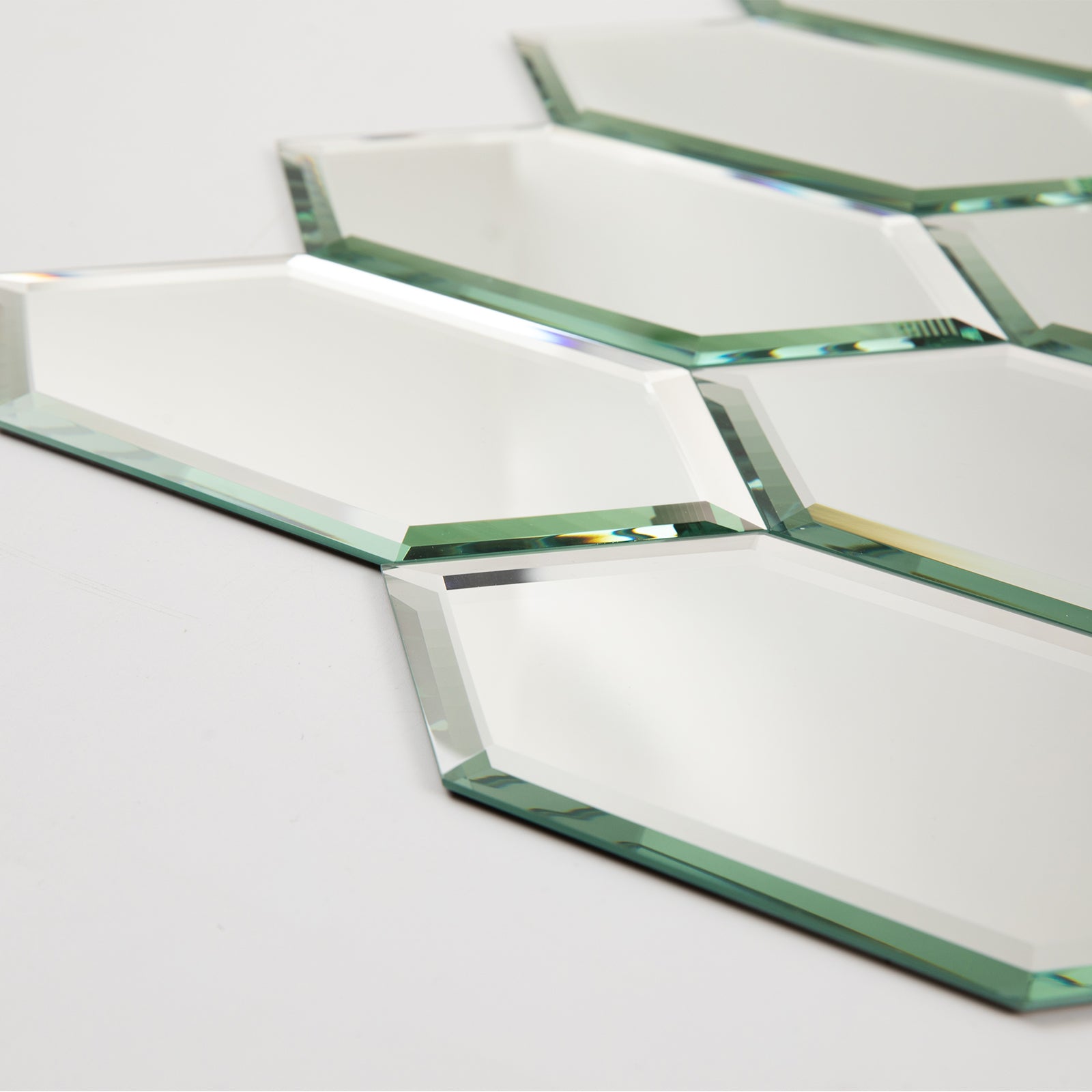 Mirror Backsplash Glass Tiles, Peel And Stick, Silver, Long Hexagon, 4*6 inch, Beveled Edge, MT32
