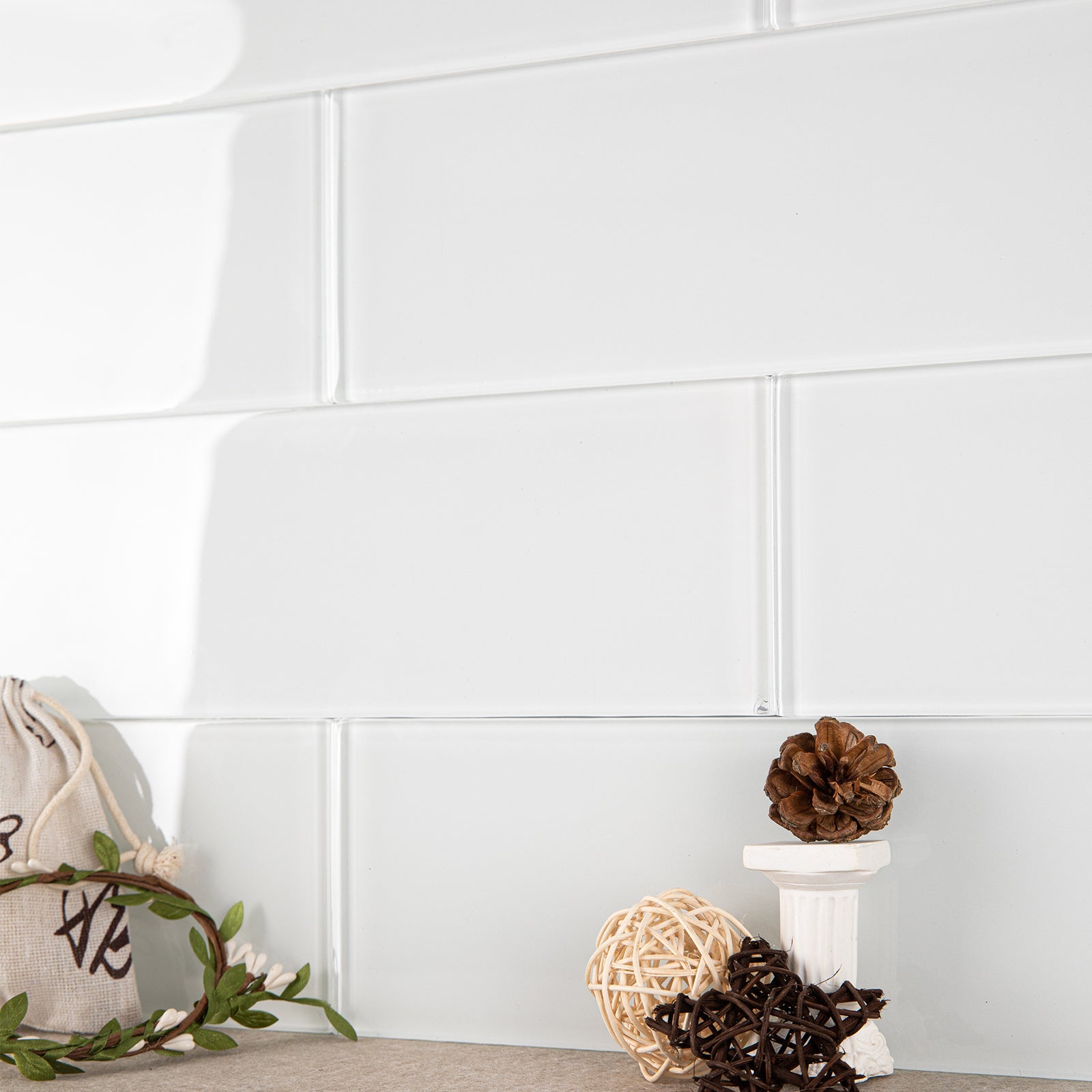 Glass Subway Tiles, 4*12 inch, White, Pack of 12 Pcs, GS14