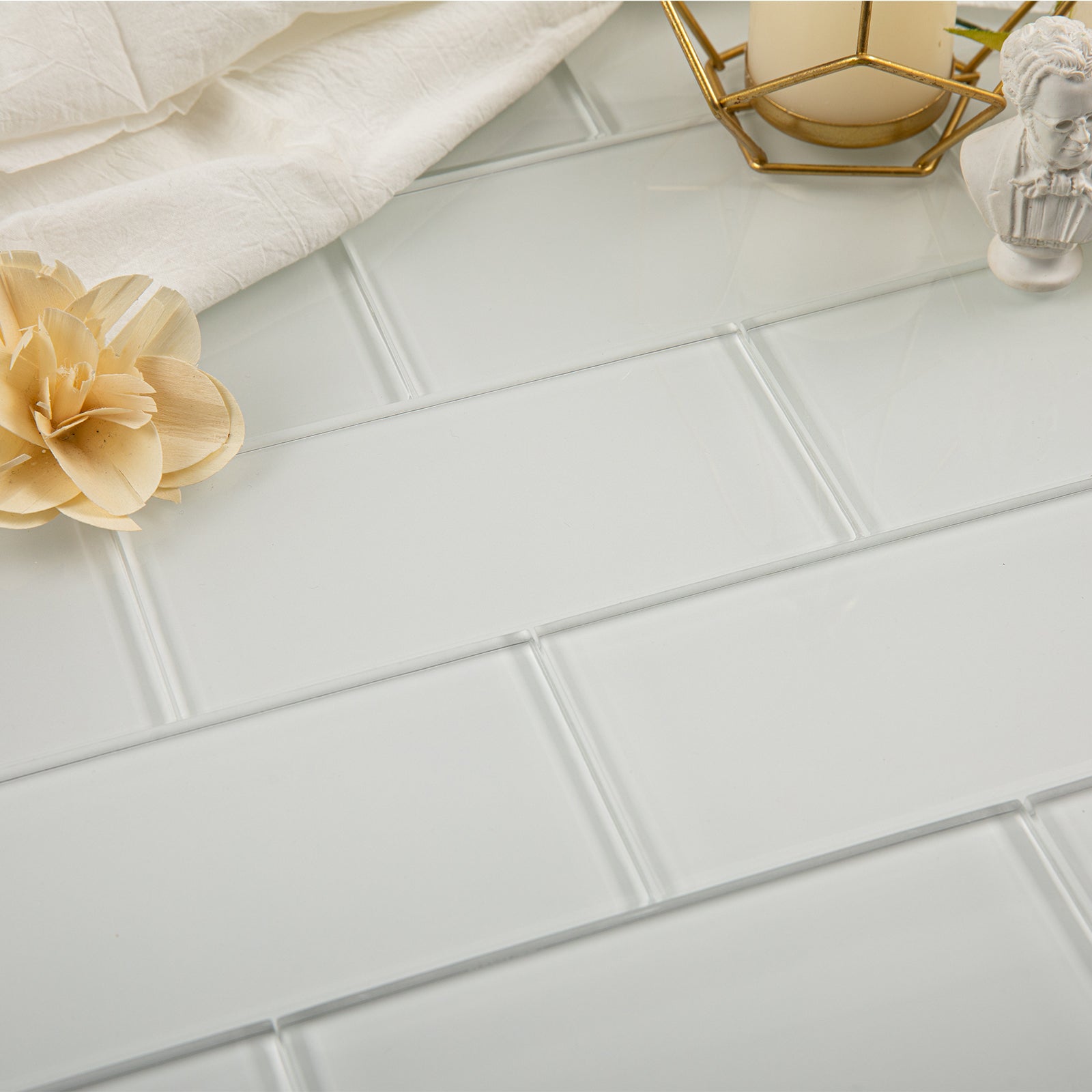 Glass Subway Tiles, 3*6 inch, White, Pack of 32 Pcs, GS15