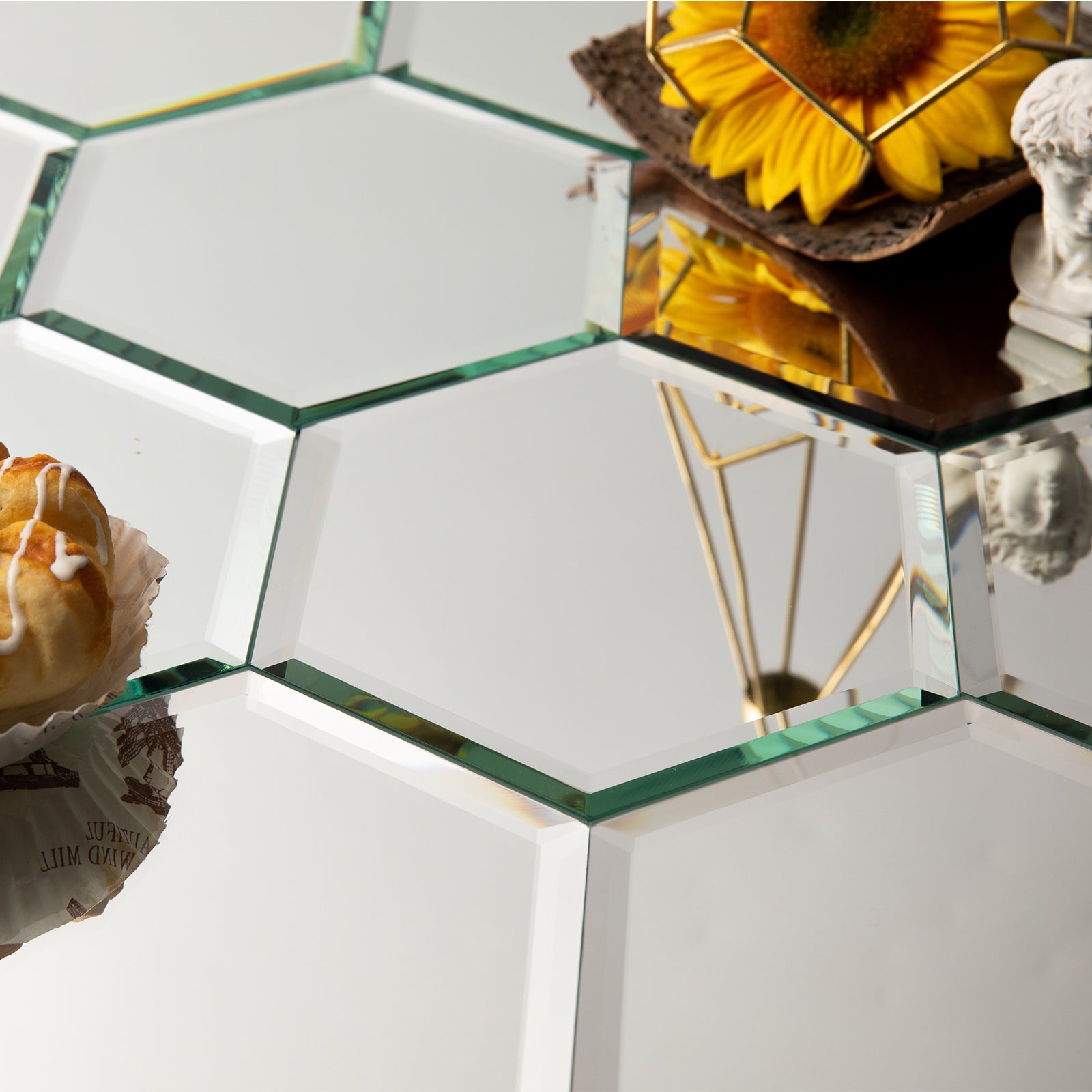 Mirror Backsplash Glass Tiles, Peel And Stick, Silver, Hexagon, 5*6 inch, Beveled Edge, MT31