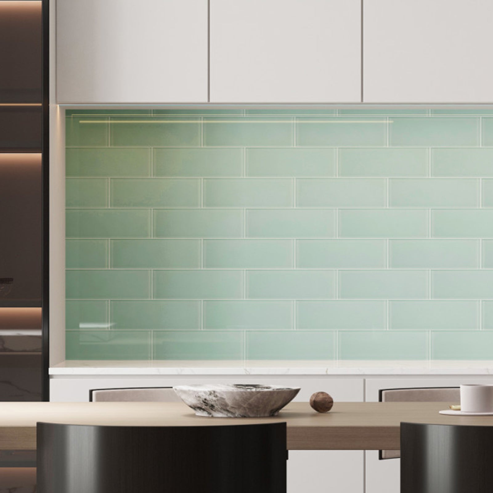 Glass Subway Tiles, 4*12 inch, Light Green, Pack of 12 Pcs, GS10