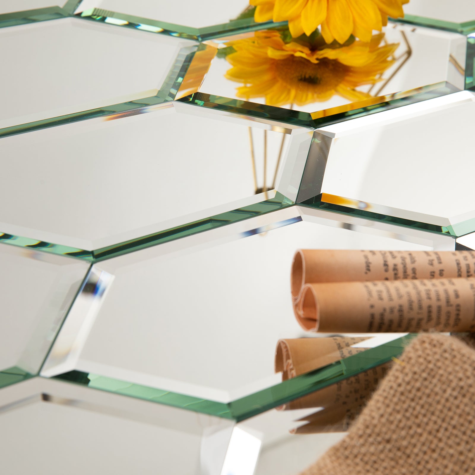 Mirror Backsplash Glass Tiles, Peel And Stick, Silver, Long Hexagon, 4*6 inch, Beveled Edge, MT32