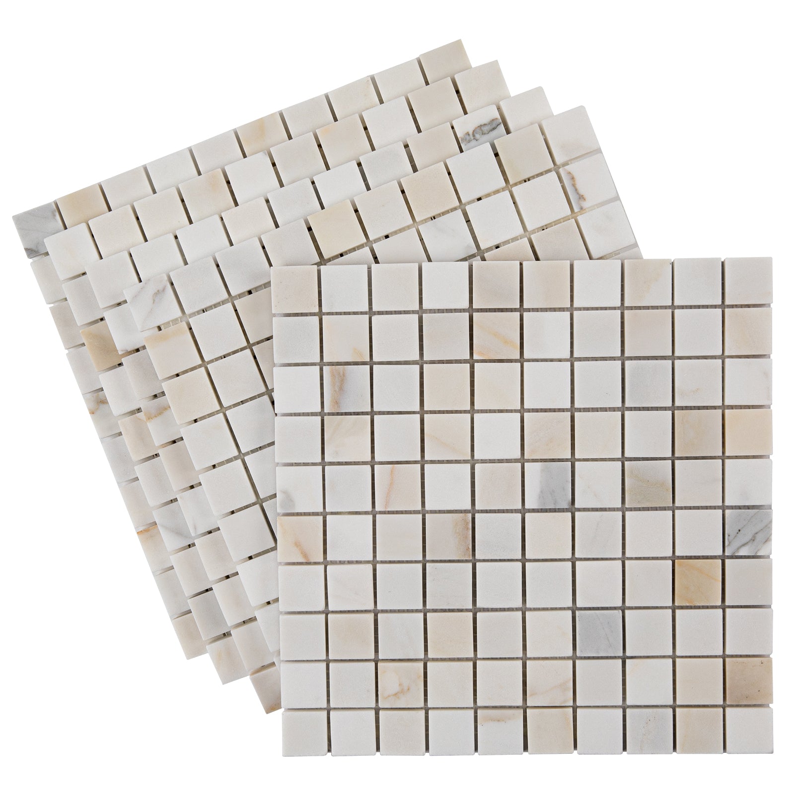 Calacatta Gold Marble Mosaic Tiles, 1 inch Square, Honed, 5 Sheet, CA42