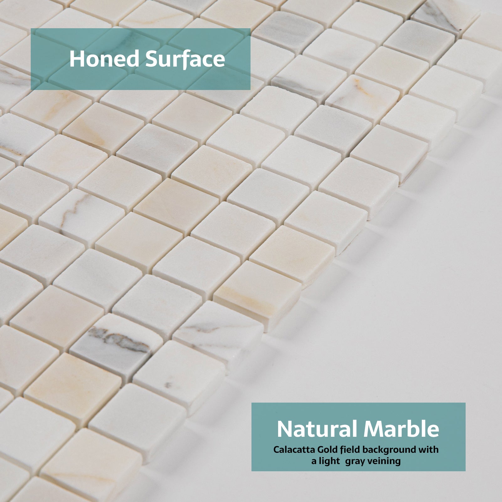 Calacatta Gold Marble Mosaic Tiles, 1 inch Square, Honed, 5 Sheet, CA42
