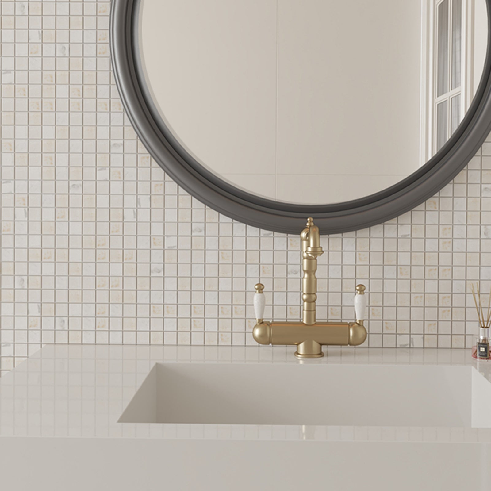 Calacatta Gold Marble Mosaic Tiles, 1 inch Square, Honed, 5 Sheet, CA42