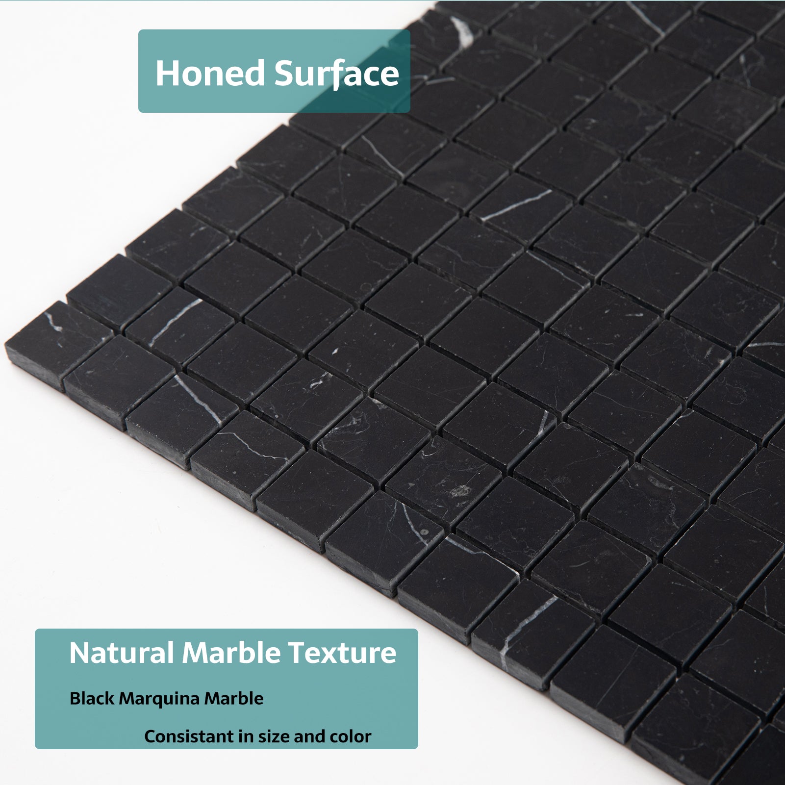 Nero Marquina Marble Mosaic Tiles, 1 inch Square, Honed, 5 Sheet, CA46