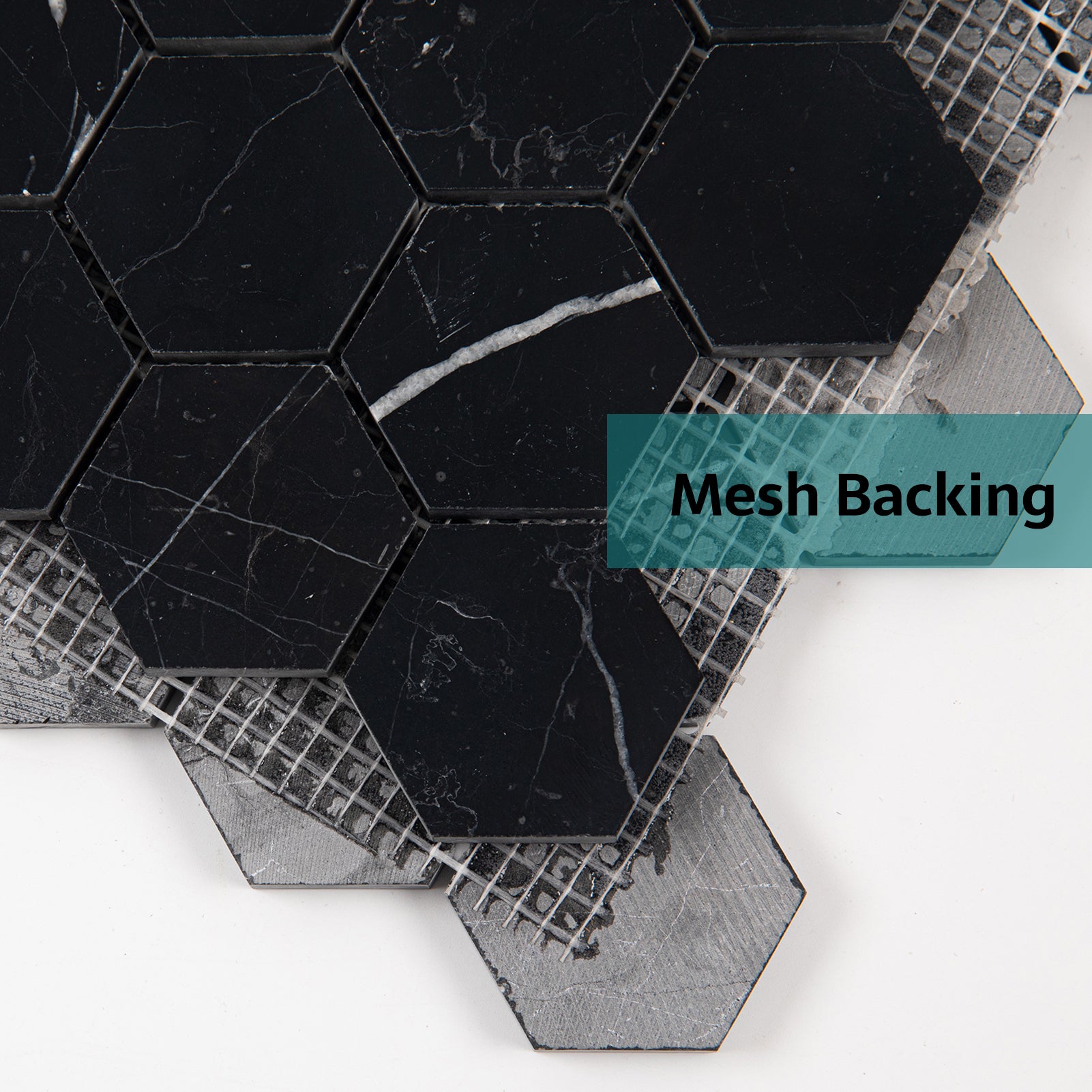 Nero Marquina Marble Mosaic Tiles, 2 inch Hexagon, Honed, 5 Sheet, CA47