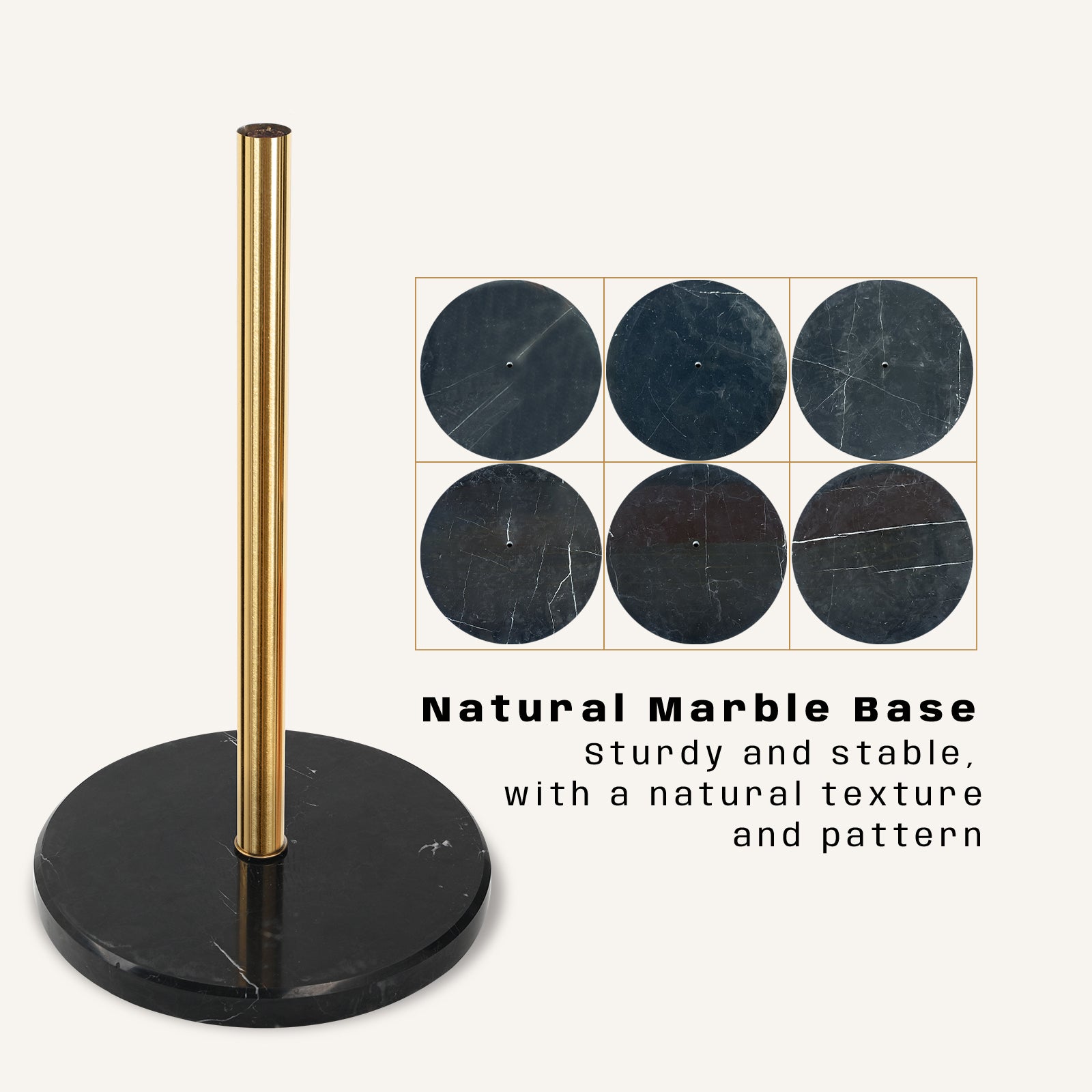 Black Marble Base Gold 304 Stainless Steel Metal Coat Rack Stand Freestanding Clothes Tree Hanger with 8 Hooks, HD10