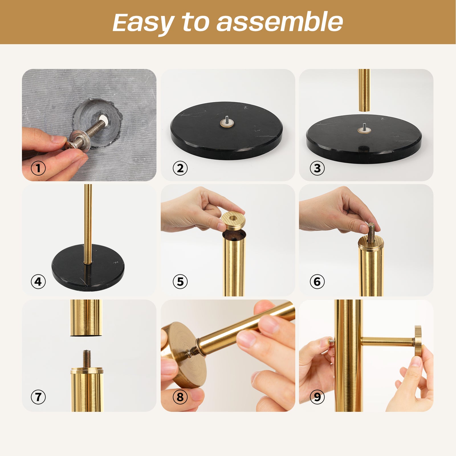 Black Marble Base Gold 304 Stainless Steel Metal Coat Rack Stand Freestanding Clothes Tree Hanger with 8 Hooks, HD10
