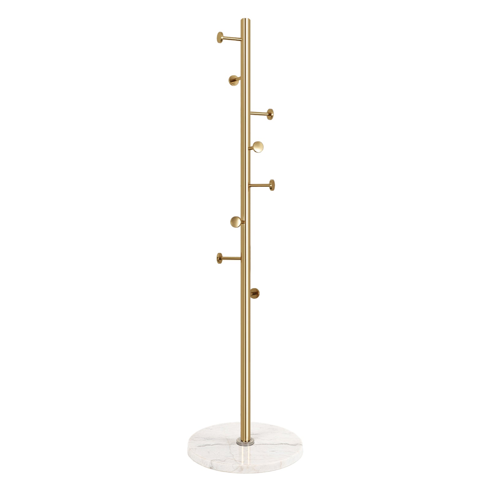 White Marble Base Gold 304 Stainless Steel Metal Coat Rack Stand Freestanding Clothes Tree Hanger with 8 Hooks, HD9