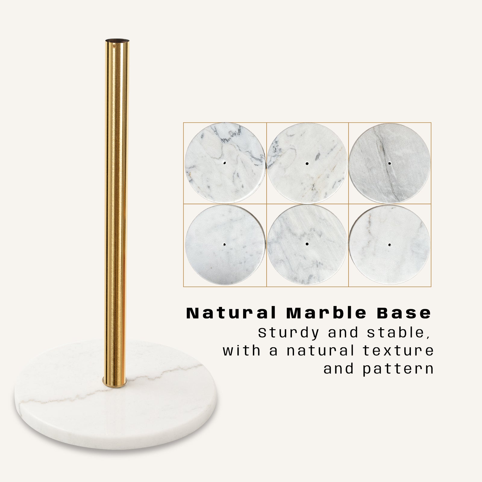 White Marble Base Gold 304 Stainless Steel Metal Coat Rack Stand Freestanding Clothes Tree Hanger with 8 Hooks, HD9
