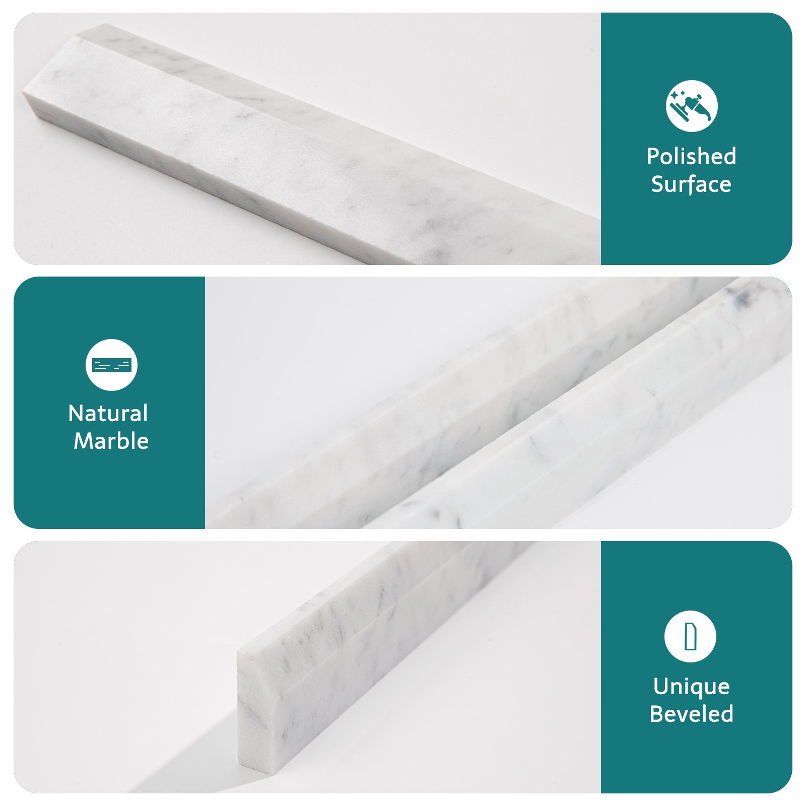 Carrara Marble Pencil Trim Molding, 3/8 x 12 inch polished(10-Pack)