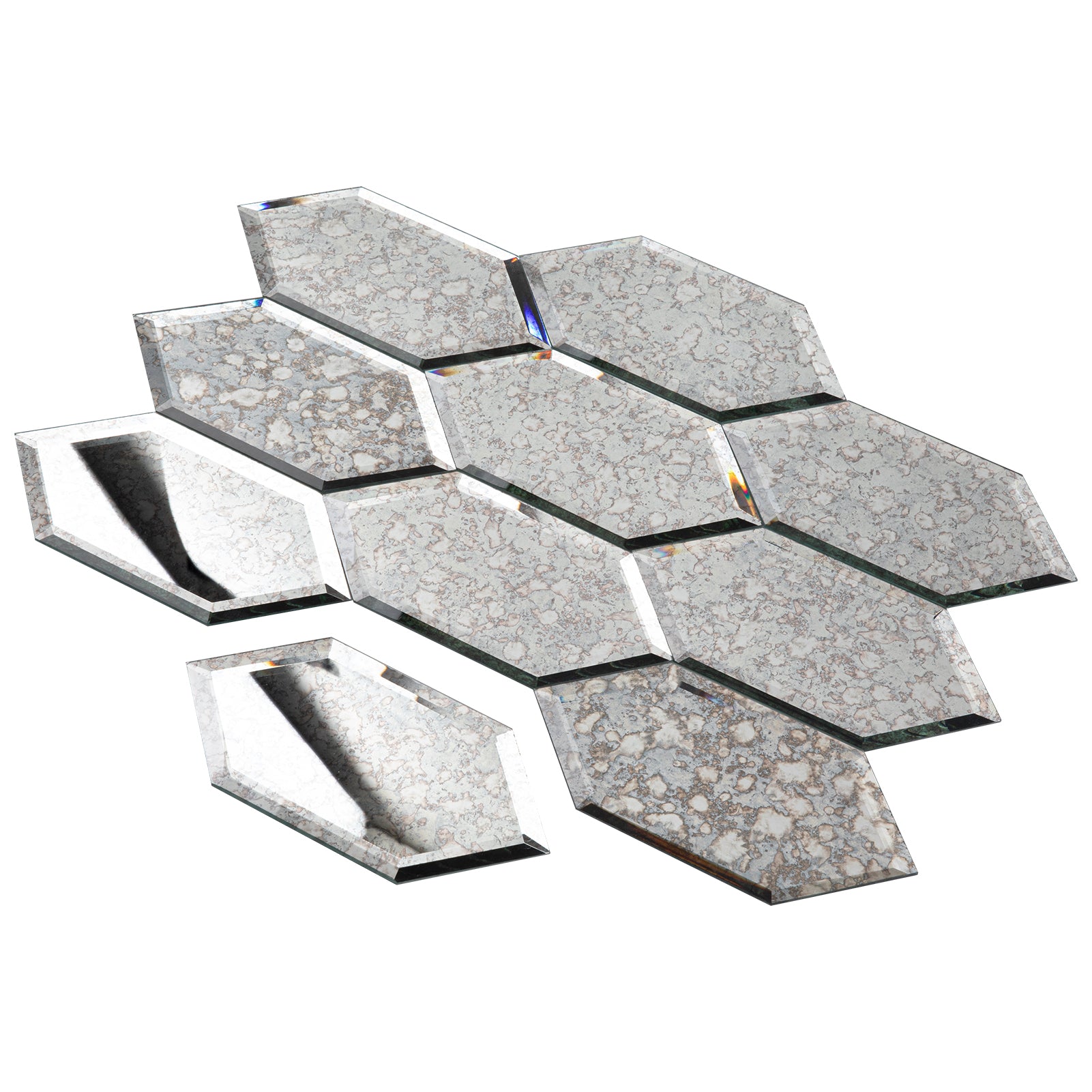 Mirror Backsplash Glass Tiles, Peel And Stick, Antique, Long Hexagon, 4*6 inch, Beveled Edge, MT46