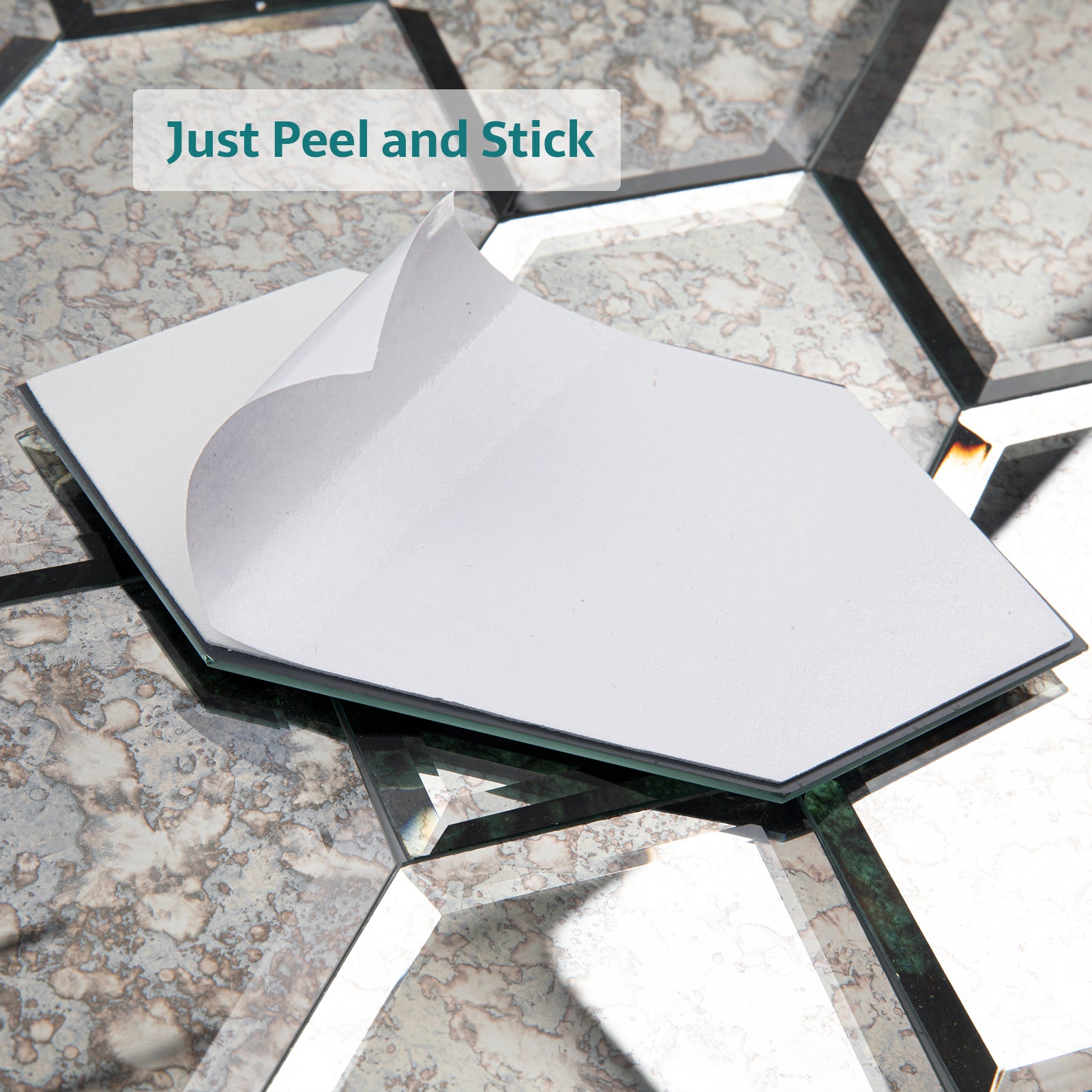 Mirror Backsplash Glass Tiles, Peel And Stick, Antique, Long Hexagon, 4*6 inch, Beveled Edge, MT46