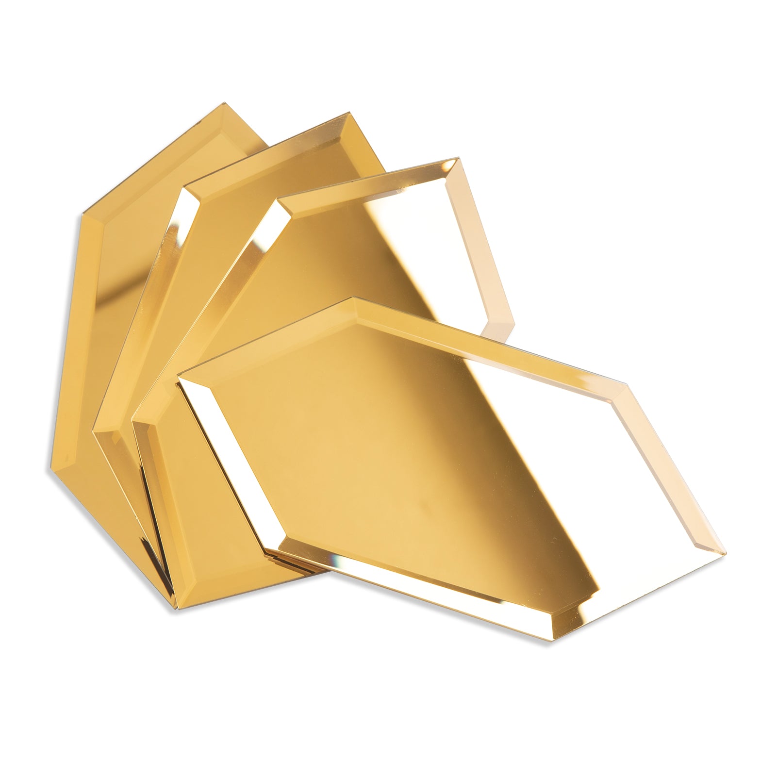 Mirror Backsplash Glass Tiles, Peel And Stick, Gold, Long Hexagon, 4*6 inch, Beveled Edge, MT47