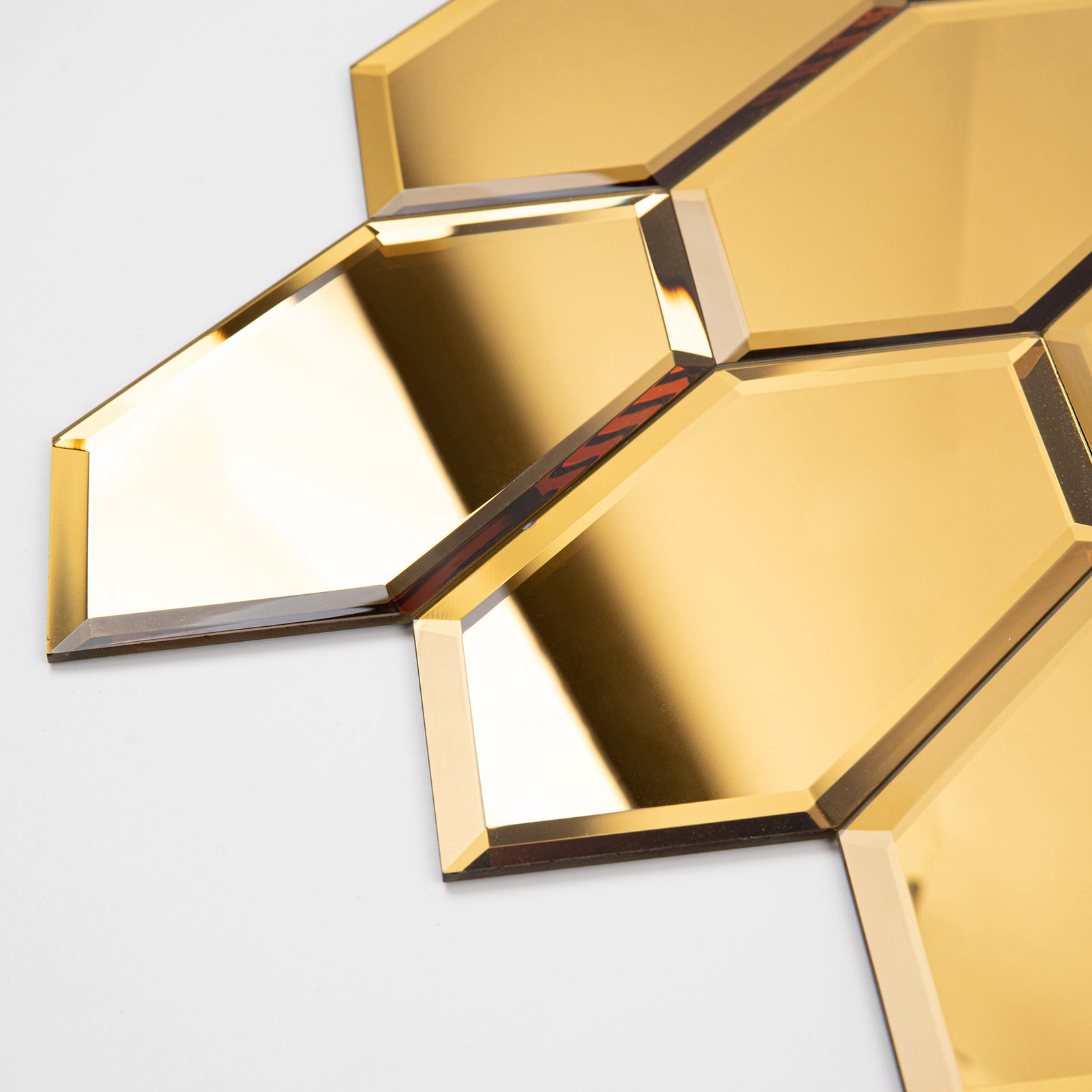 Mirror Backsplash Glass Tiles, Peel And Stick, Gold, Long Hexagon, 4*6 inch, Beveled Edge, MT47