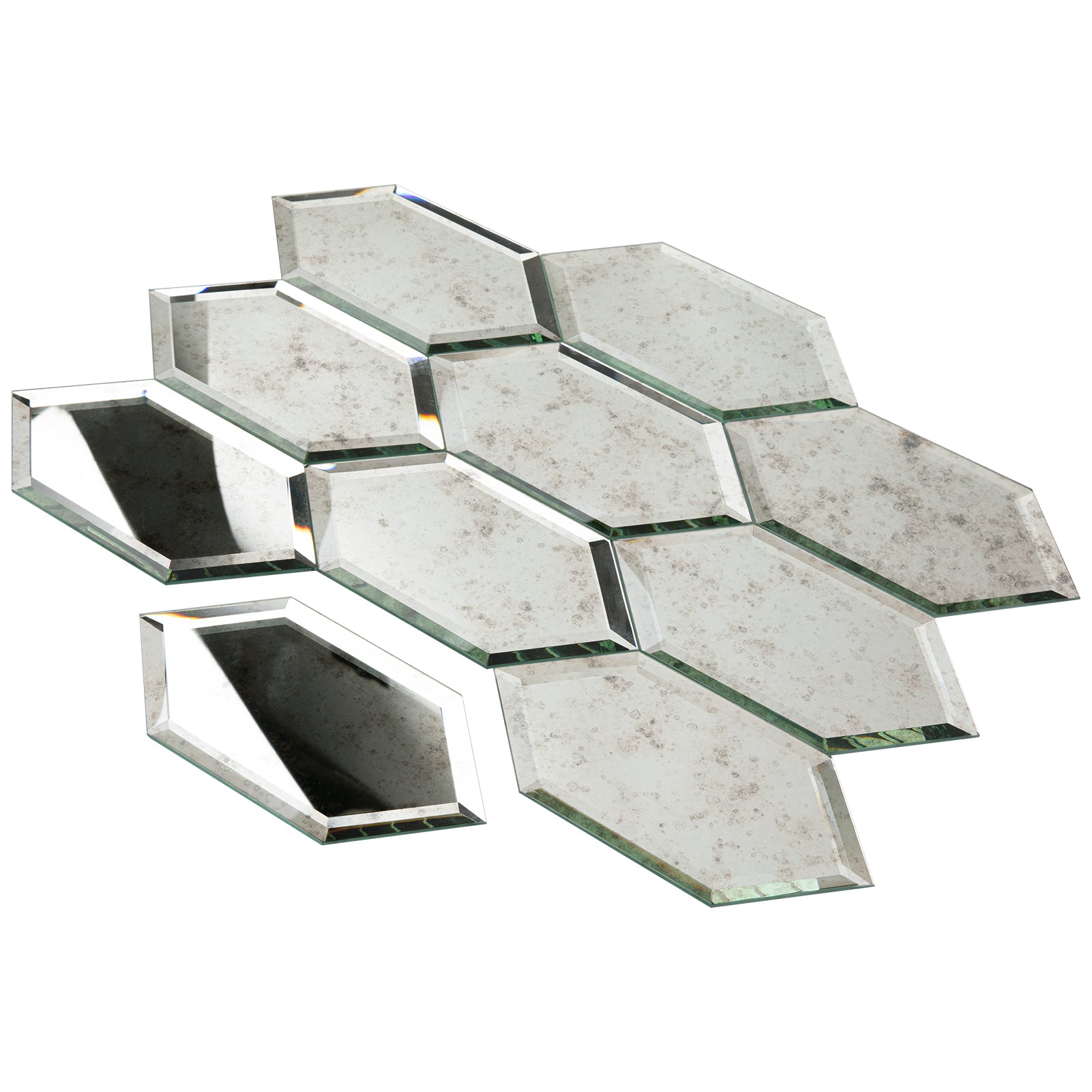 Mirror Backsplash Glass Tiles, Peel And Stick, Light Antique, Long Hexagon, 4*6 inch, Beveled Edge, MT48