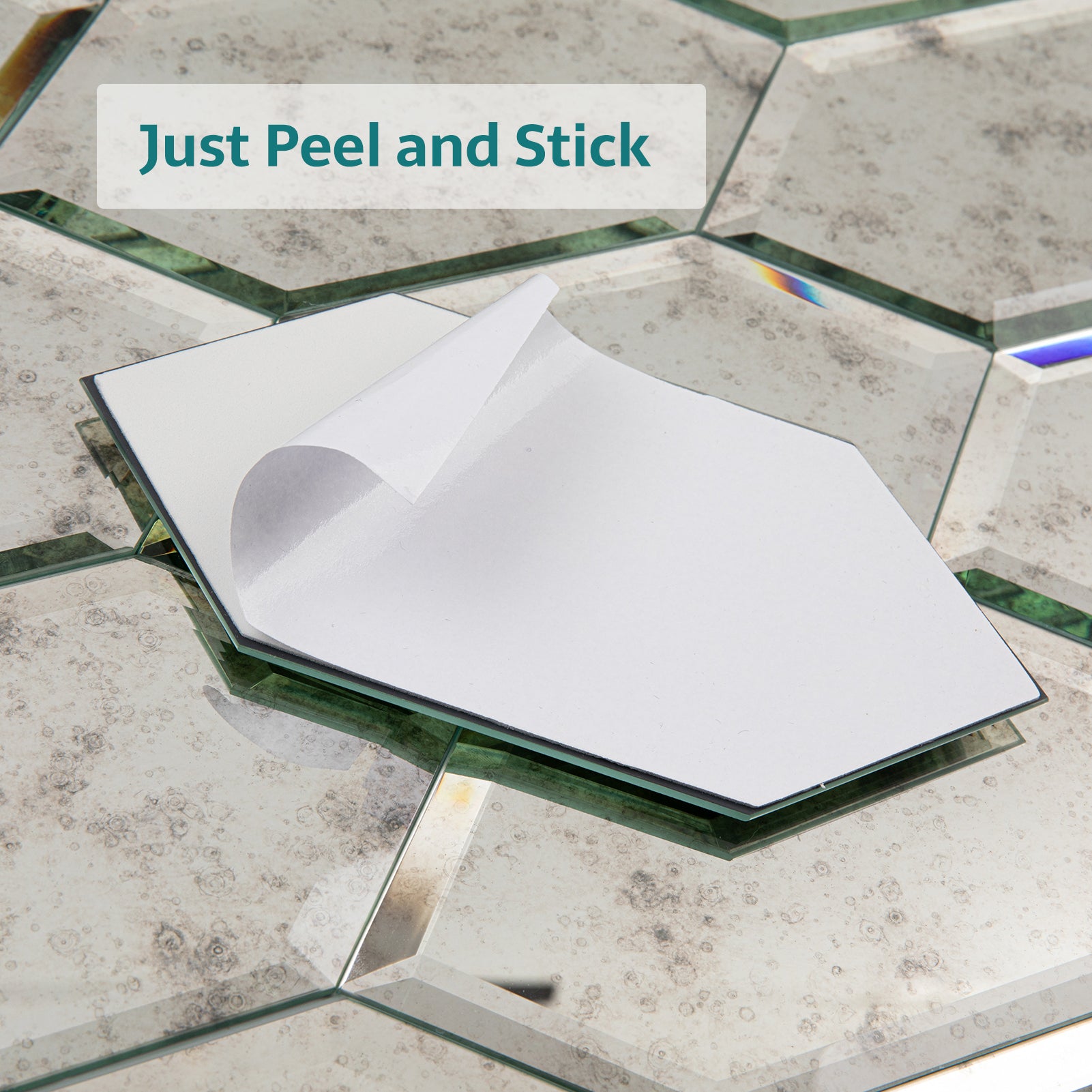 Mirror Backsplash Glass Tiles, Peel And Stick, Light Antique, Long Hexagon, 4*6 inch, Beveled Edge, MT48
