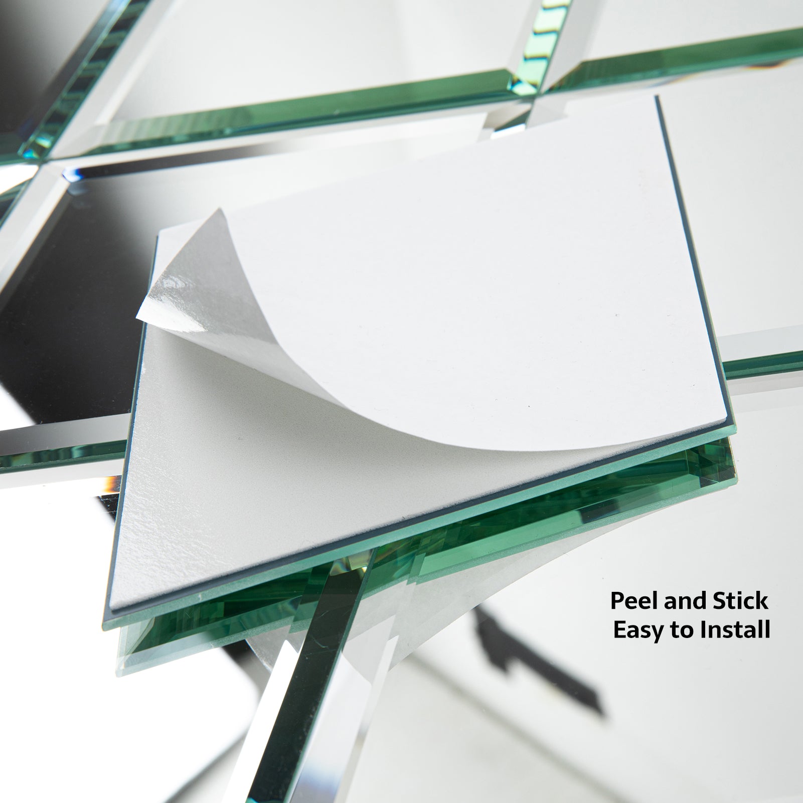 Mirror Backsplash Glass Tiles, Peel And Stick, Silver, Diamond, 6*8 inch, Beveled Edge, MT49