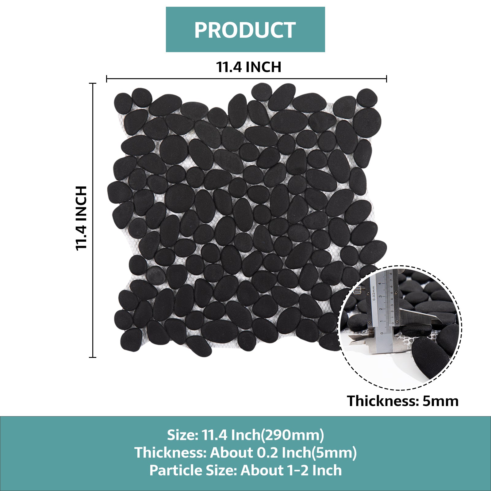 Pebble Tile for Shower Floor, Black, Honed, 5 Sheet, PB1