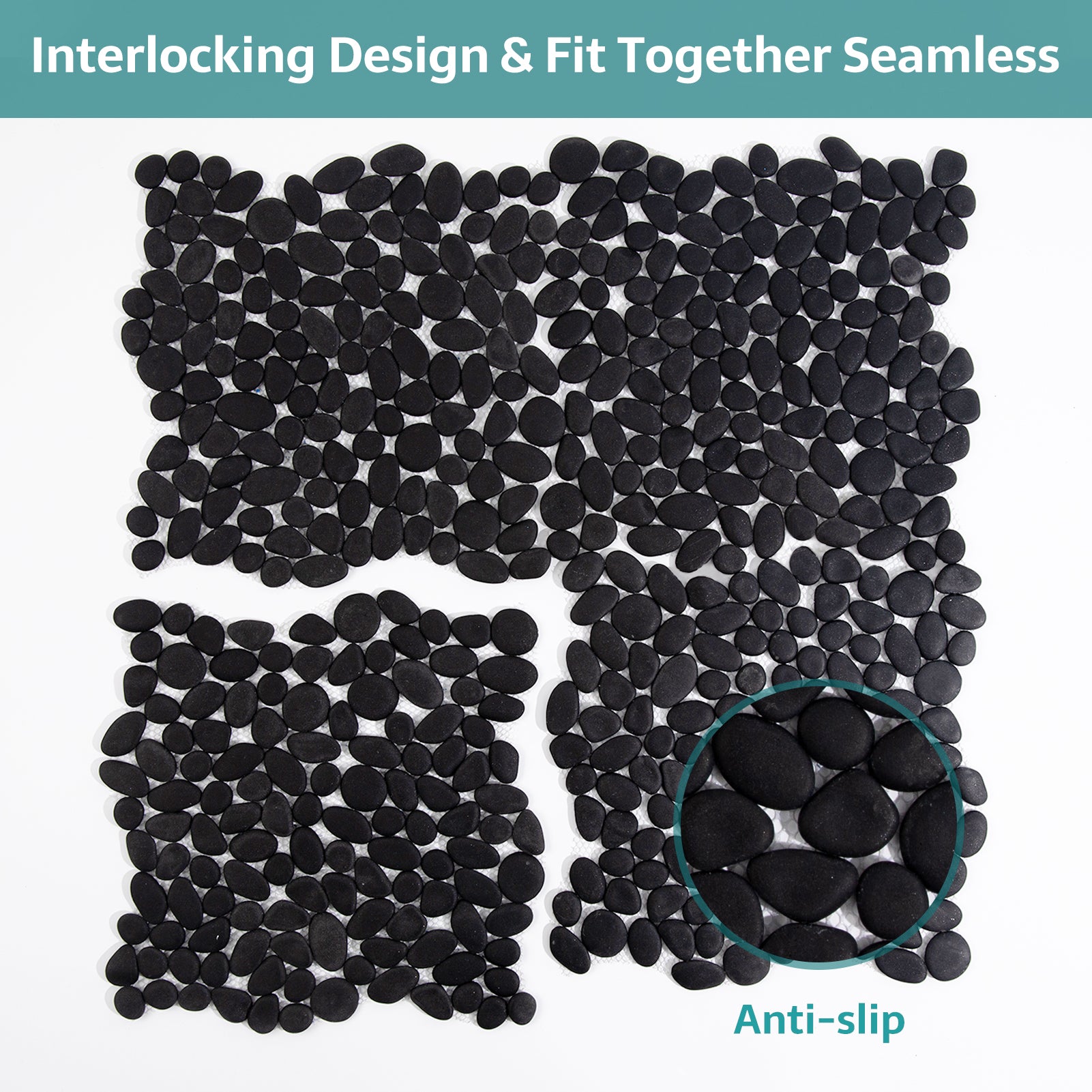 Pebble Tile for Shower Floor, Black, Honed, 5 Sheet, PB1