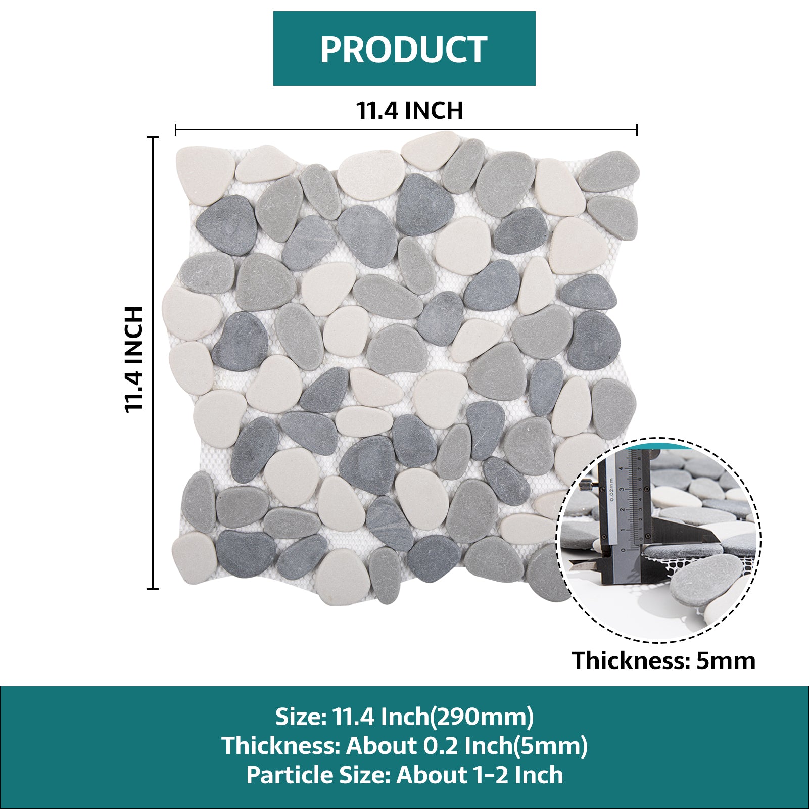 Pebble Tile for Shower Floor, Grey and White, Honed, 5 Sheet, PB3