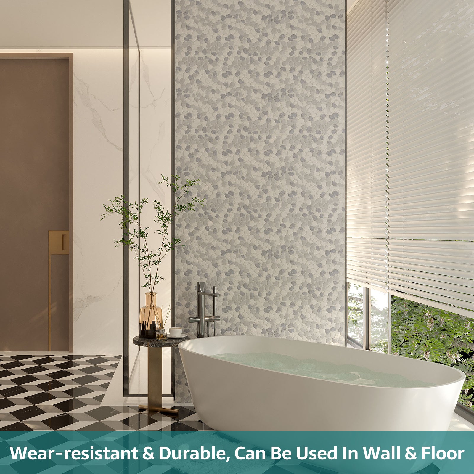 Pebble Tile for Shower Floor, Grey and White, Honed, 5 Sheet, PB3
