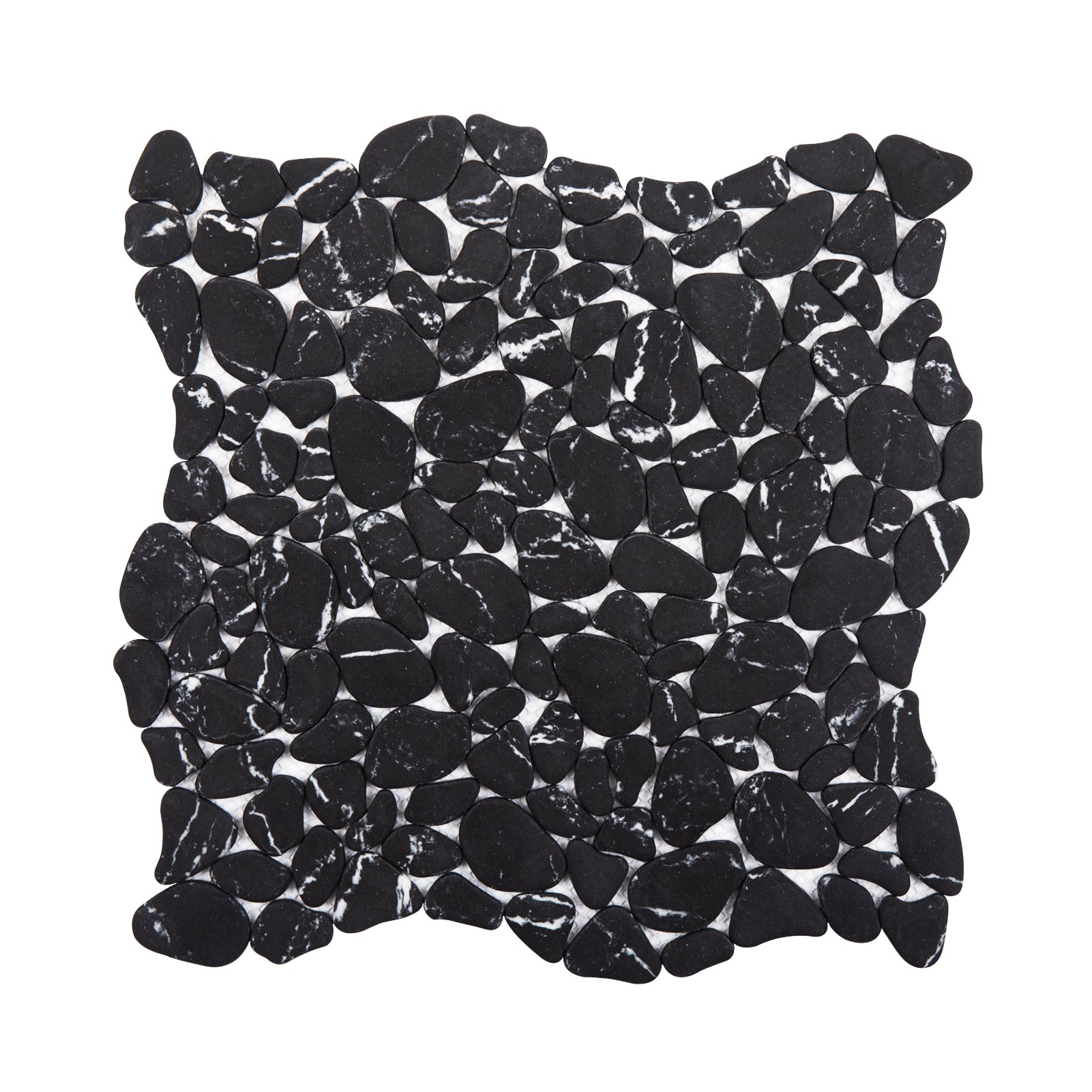 Pebble Tile for Shower Floor, Black Marble Look, Honed, 10 Sheet, PB5