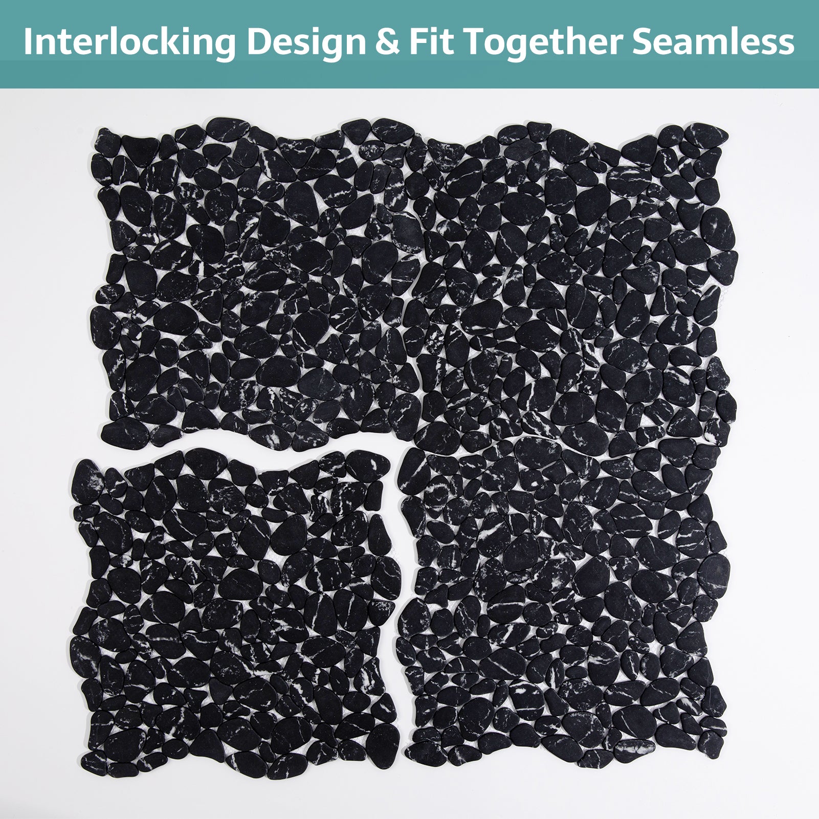 Pebble Tile for Shower Floor, Black Marble Look, Honed, 10 Sheet, PB5
