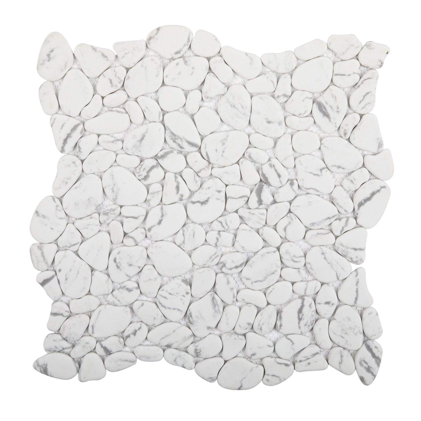 Pebble Tile for Shower Floor, White Marble Look, Honed, 10 Sheet, PB7