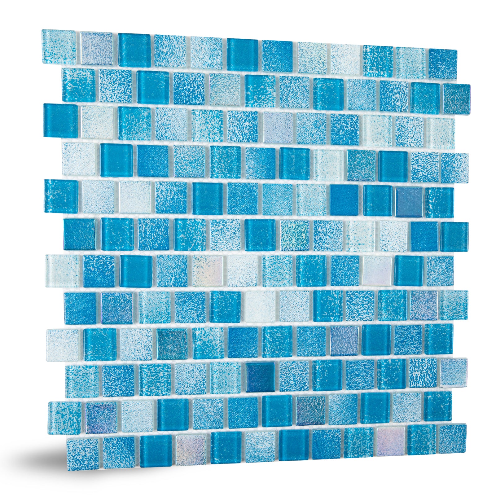 Glass Mosaic Pool Tiles, 1 inch Square, 3D Gradient Light Blue, 5 Sheet, PM10