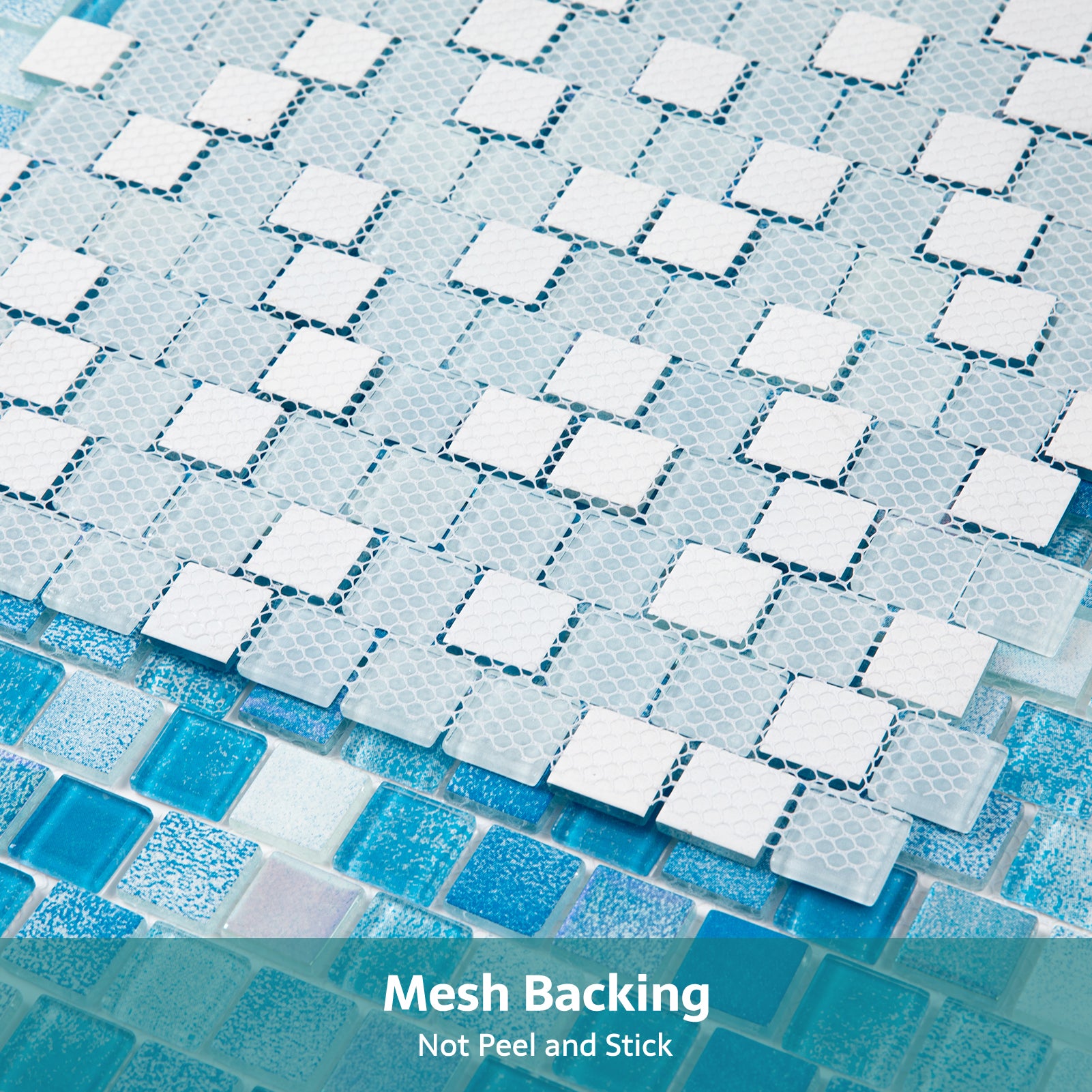 Glass Mosaic Pool Tiles, 1 inch Square, 3D Gradient Light Blue, 5 Sheet, PM10