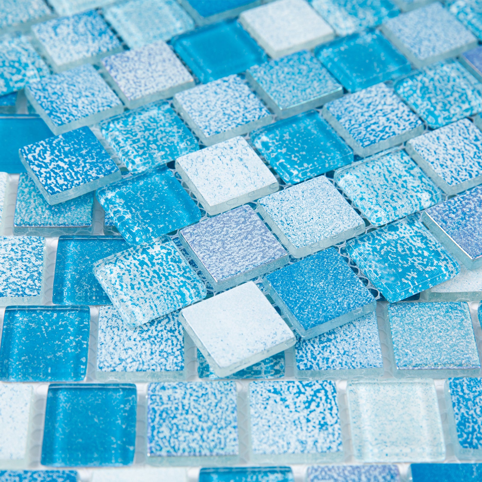 Glass Mosaic Pool Tiles, 1 inch Square, 3D Gradient Light Blue, 5 Sheet, PM10