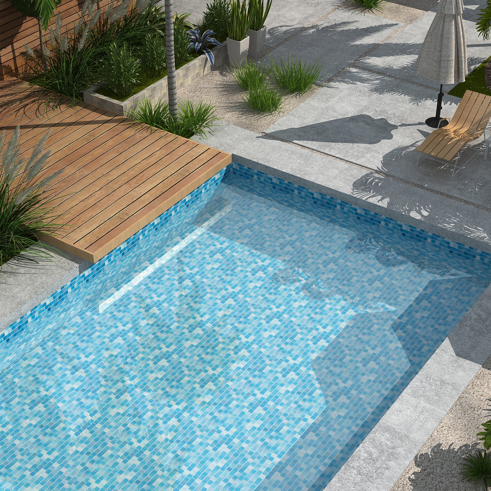 Glass Mosaic Pool Tiles, 1 inch Square, 3D Gradient Light Blue, 5 Sheet, PM10