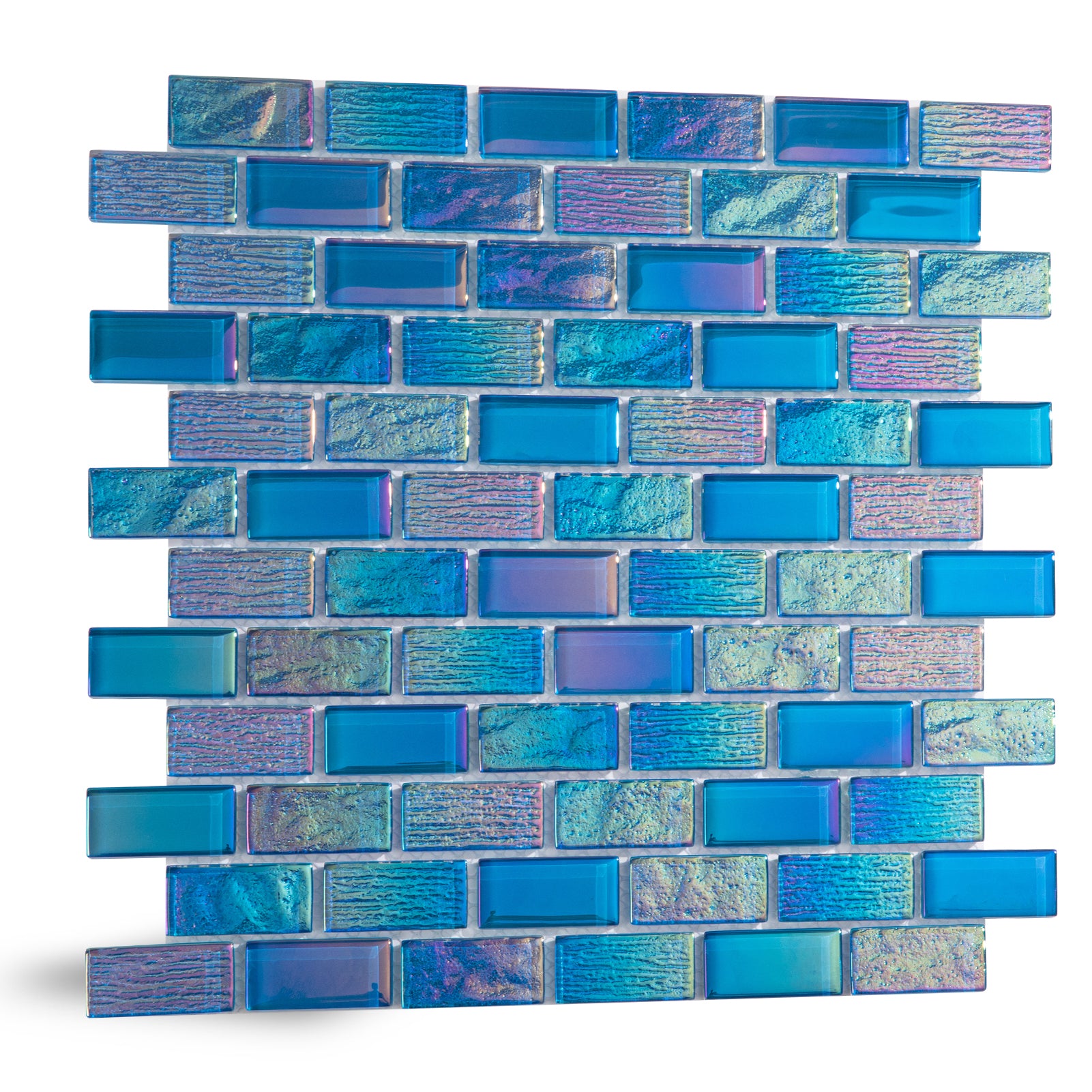 Glass Mosaic Pool Tiles, 1x2 inch Subway, Iridescent Blue, 5 Sheet, PM4