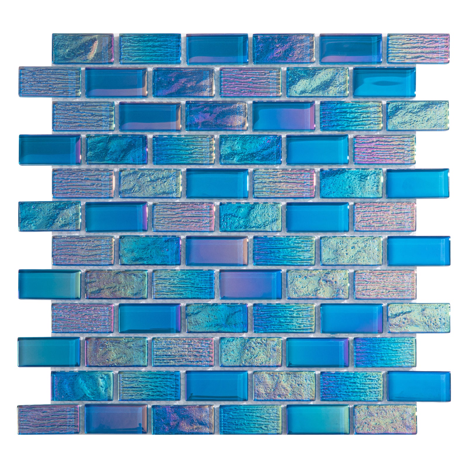 Glass Mosaic Pool Tiles, 1x2 inch Subway, Iridescent Blue, 5 Sheet, PM4