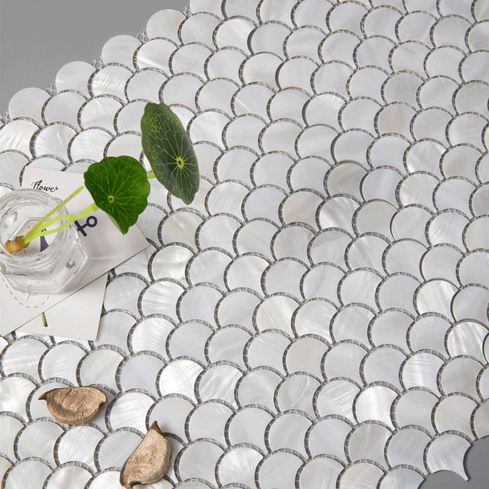 Mother of Pearl Shell Fish-Scale Mosaic Tile (Super White, 10-Pack)