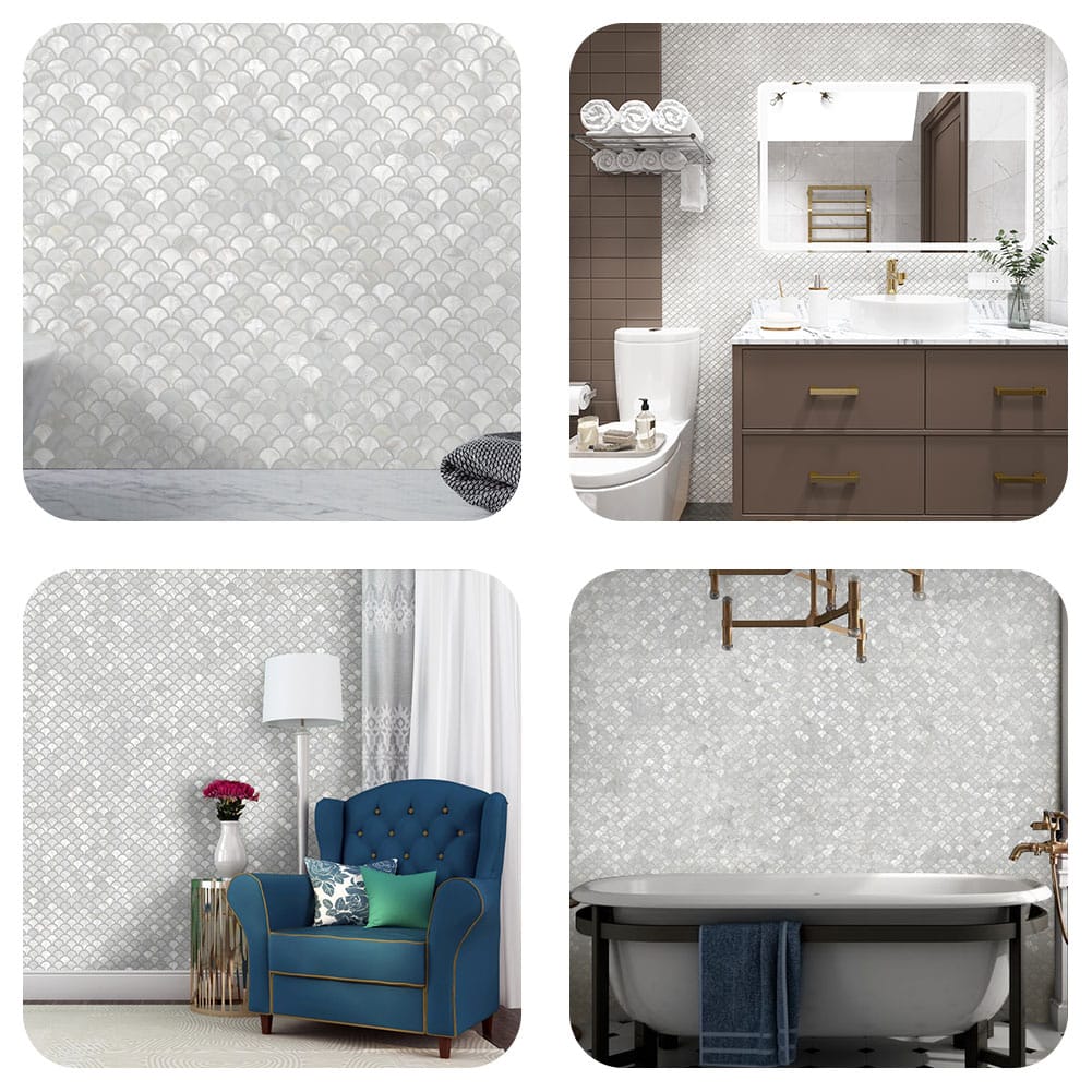 Mother of Pearl Shell Fish-Scale Mosaic Tile (Super White, 10-Pack)