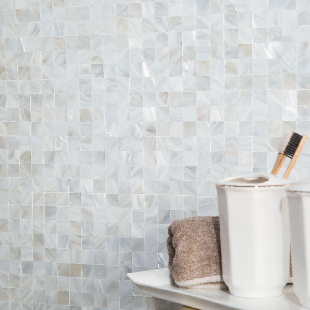 Mother of Pearl Shell Square Mosaic Tile Seamless (Super White, 10-Pack)