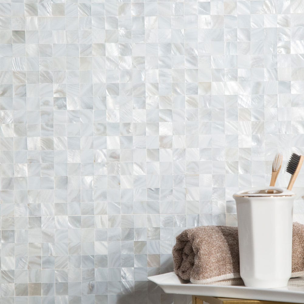 Mother of Pearl Shell Square Mosaic Tile Seamless (Super White, 10-Pack)