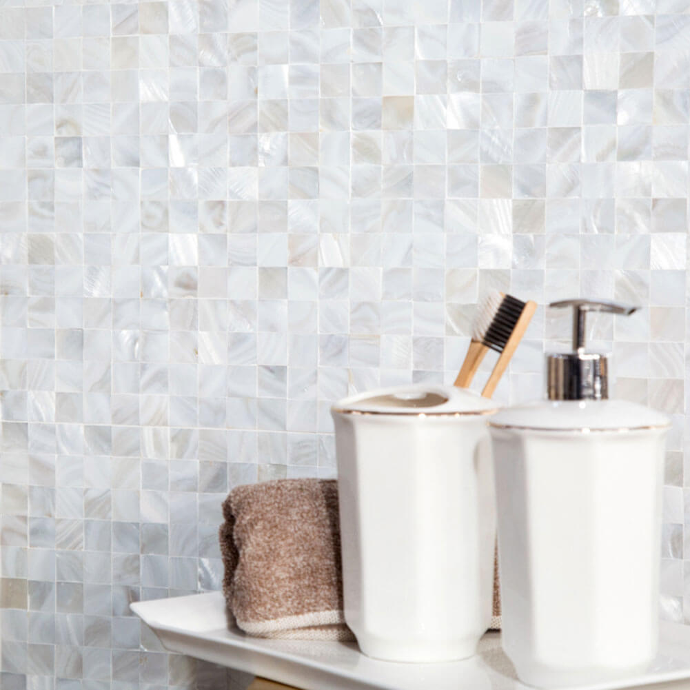 Mother of Pearl Shell Square Mosaic Tile Seamless (Super White, 10-Pack)