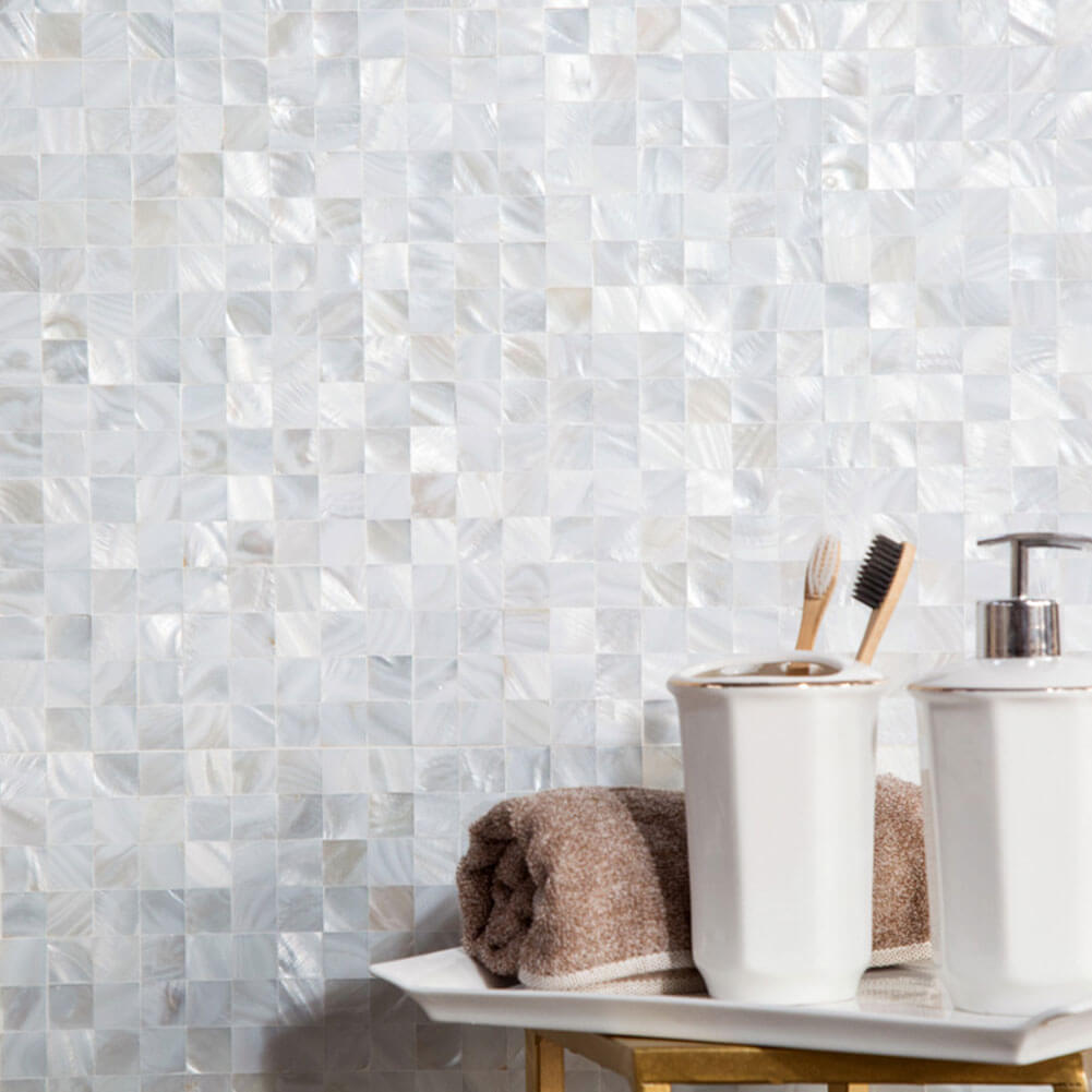 Mother of Pearl Shell Square Mosaic Tile Seamless (Super White, 10-Pack)