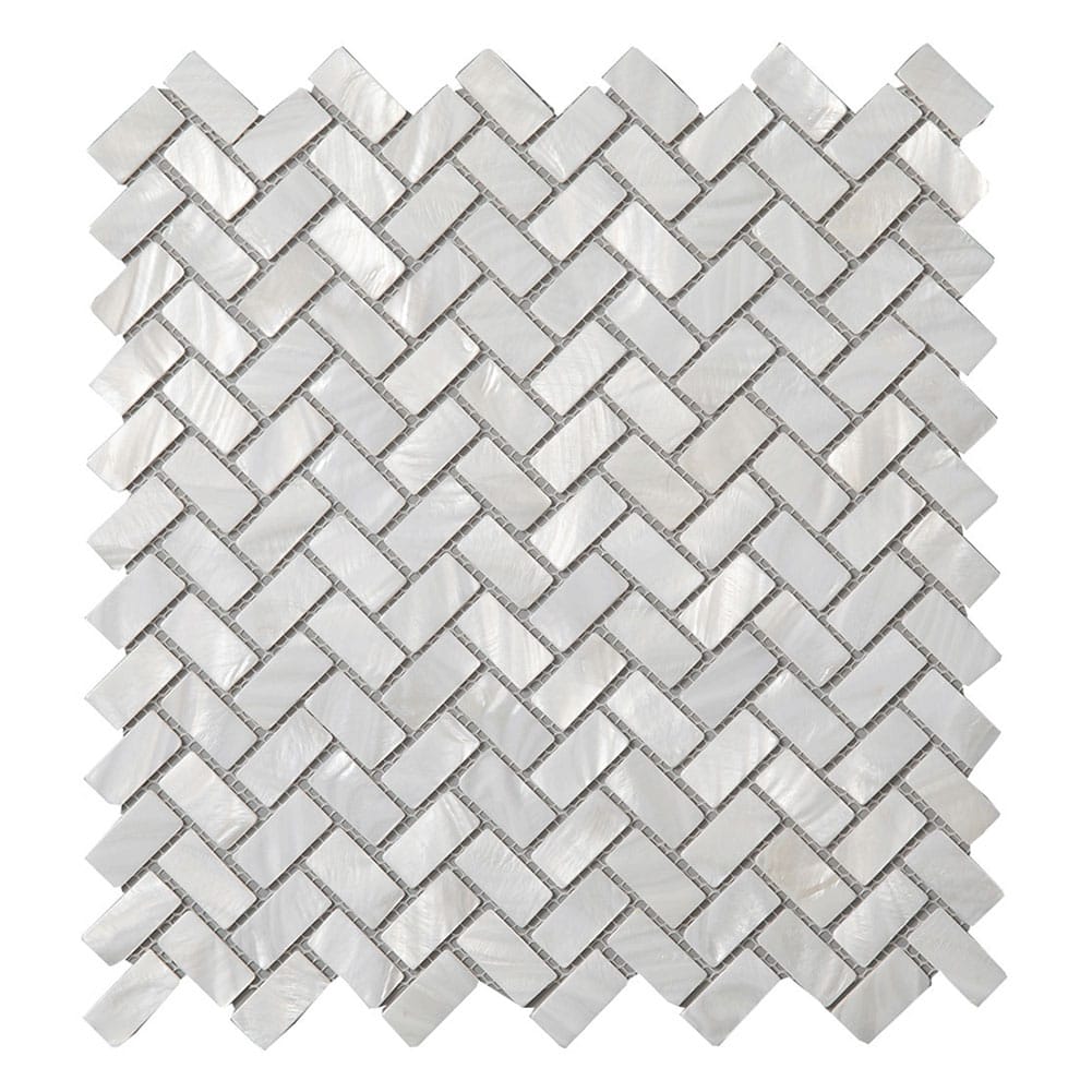 Mother of Pearl Shell Herringbone Mosaic Tile (White, 10-Pack)
