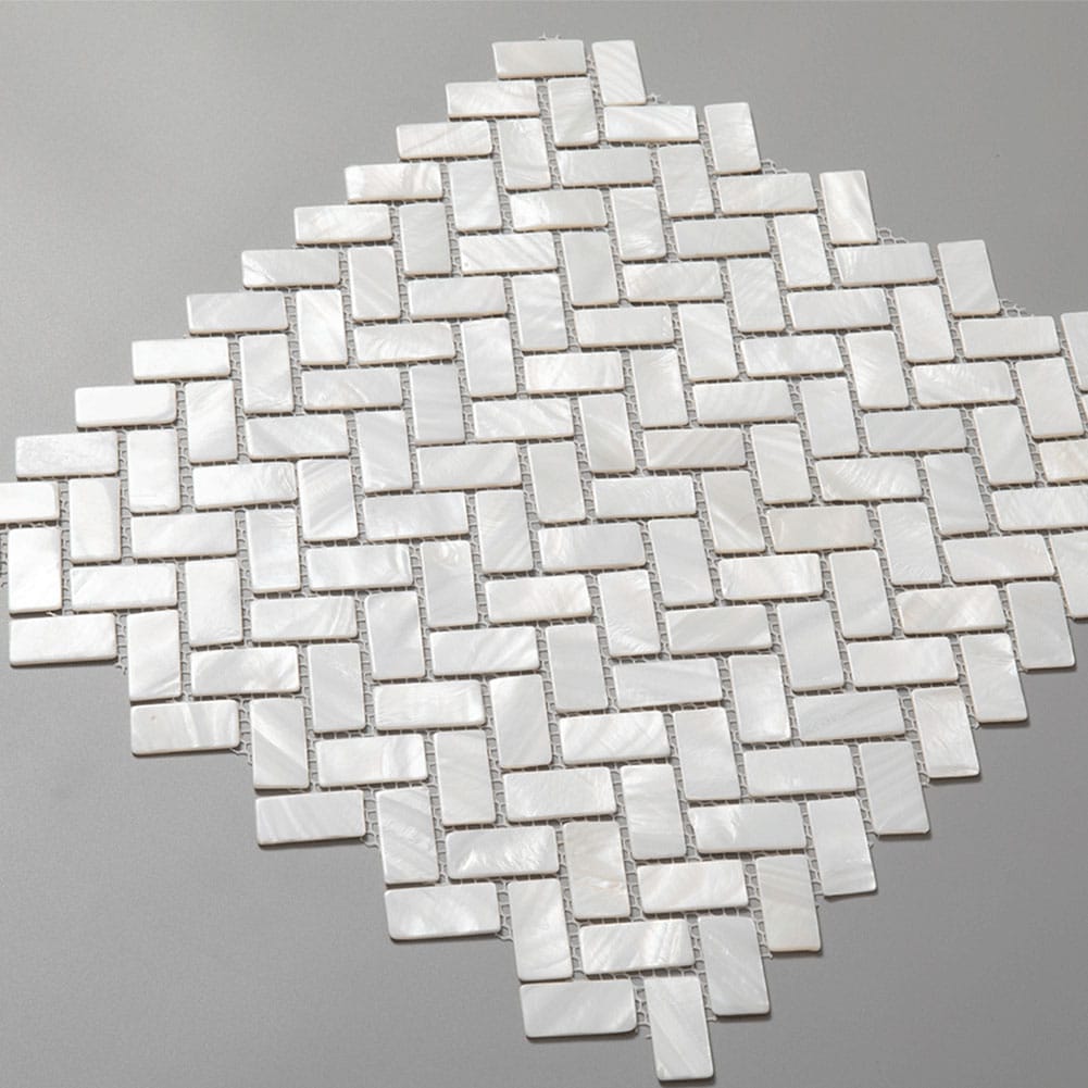 Mother of Pearl Shell Herringbone Mosaic Tile (White, 10-Pack)