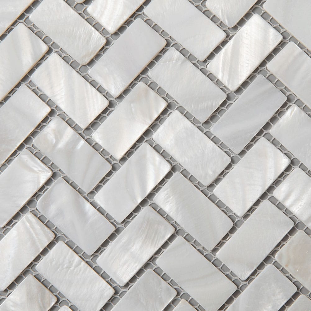 Mother of Pearl Shell Herringbone Mosaic Tile (White, 10-Pack)