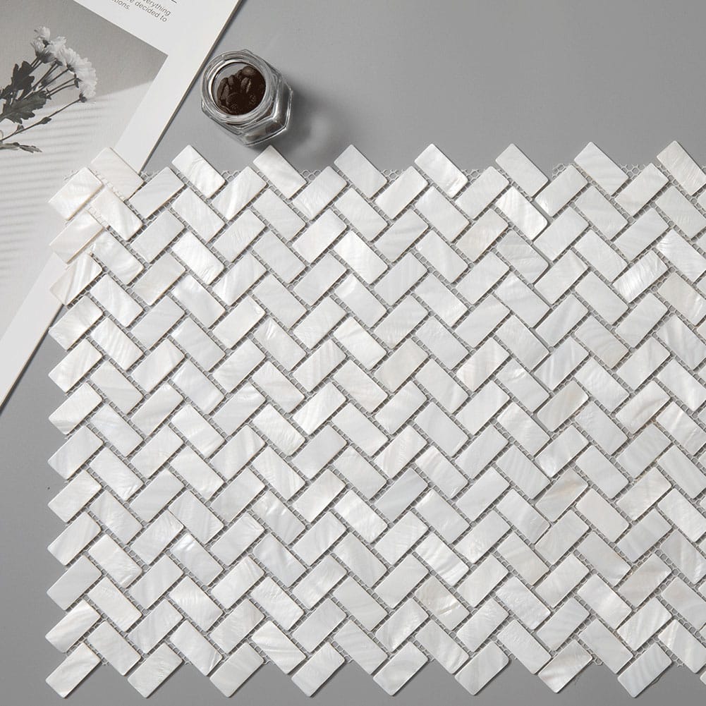 Mother of Pearl Shell Herringbone Mosaic Tile (White, 10-Pack)