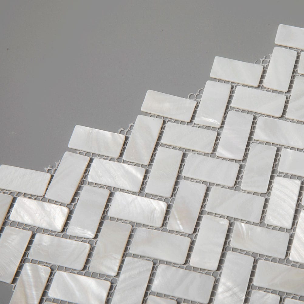 Mother of Pearl Shell Herringbone Mosaic Tile (White, 10-Pack)