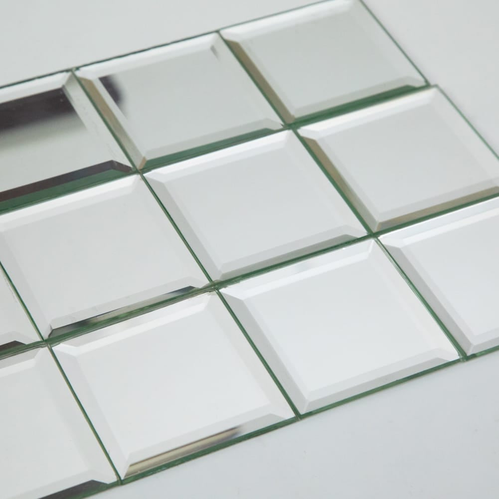 Set of 6 Square 3mm Beveled Glass Mirror Tiles, 5 inch x 5 inch