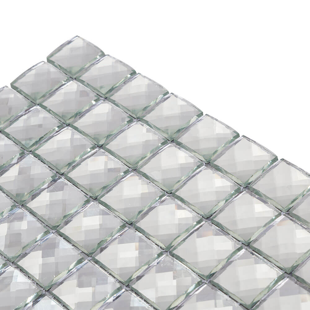 Beveled Crystal Square Mirror Glass Mosaic Tile Silver 12 x 12 Inch (5-Pack)