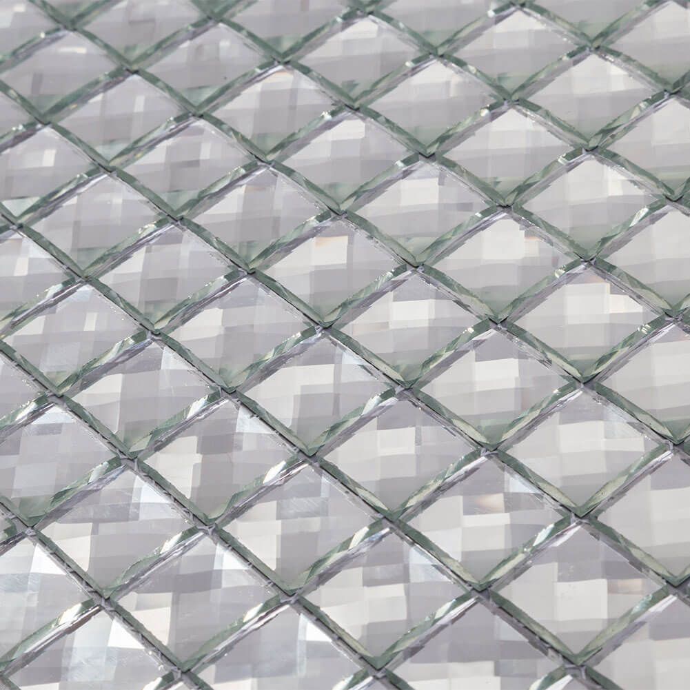 Beveled Crystal Square Mirror Glass Mosaic Tile Silver 12 x 12 Inch (5-Pack)